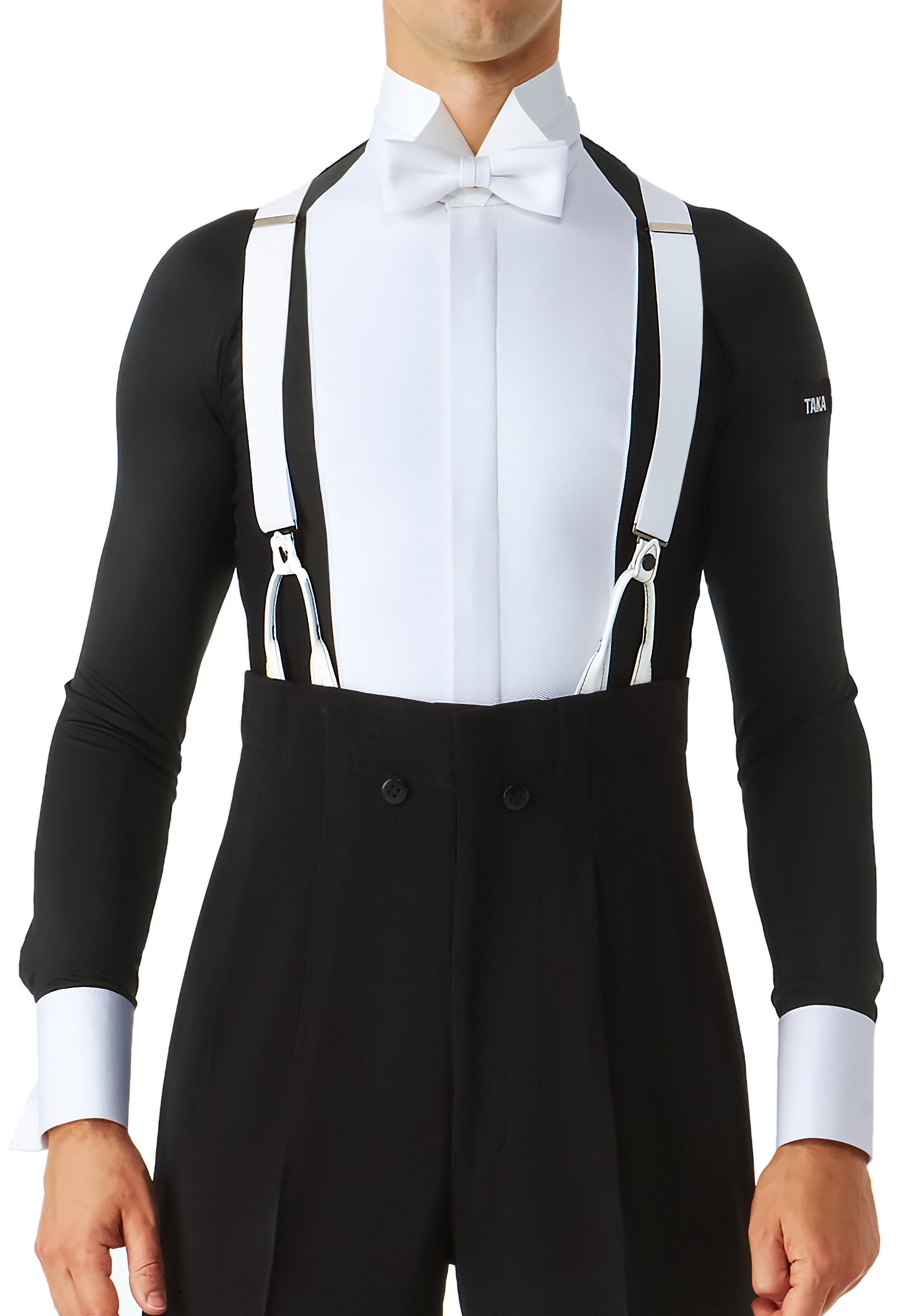 Taka Mens Revolution Ballroom Dance Shirt MS381 without Collar-Black/White