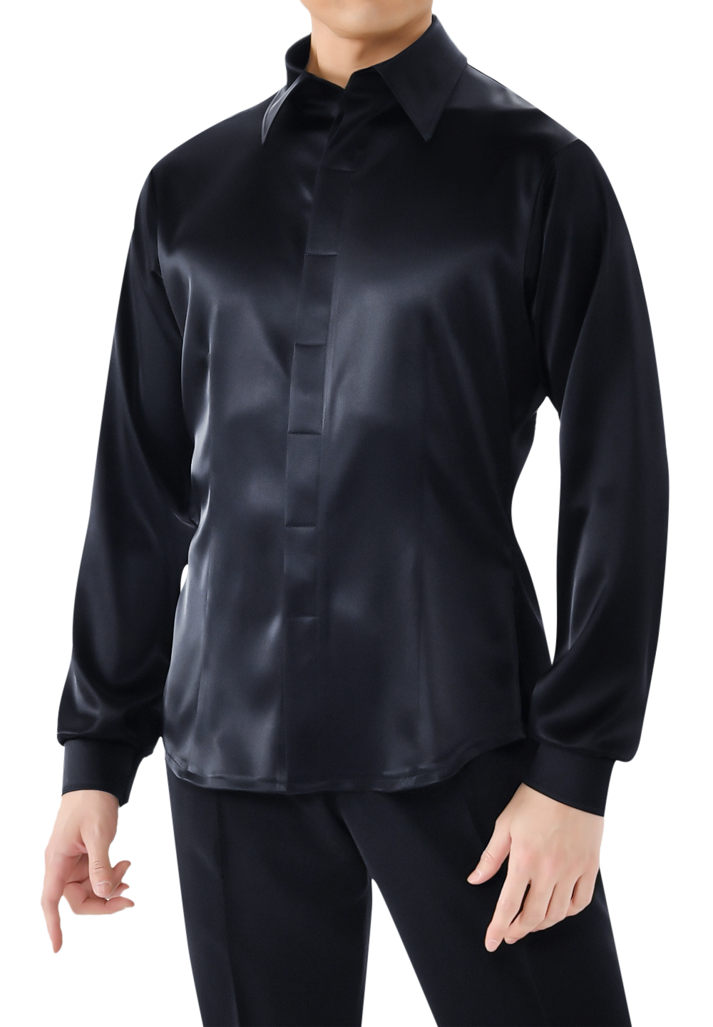 Taka Mens Satin Dance Shirt MS327-Black