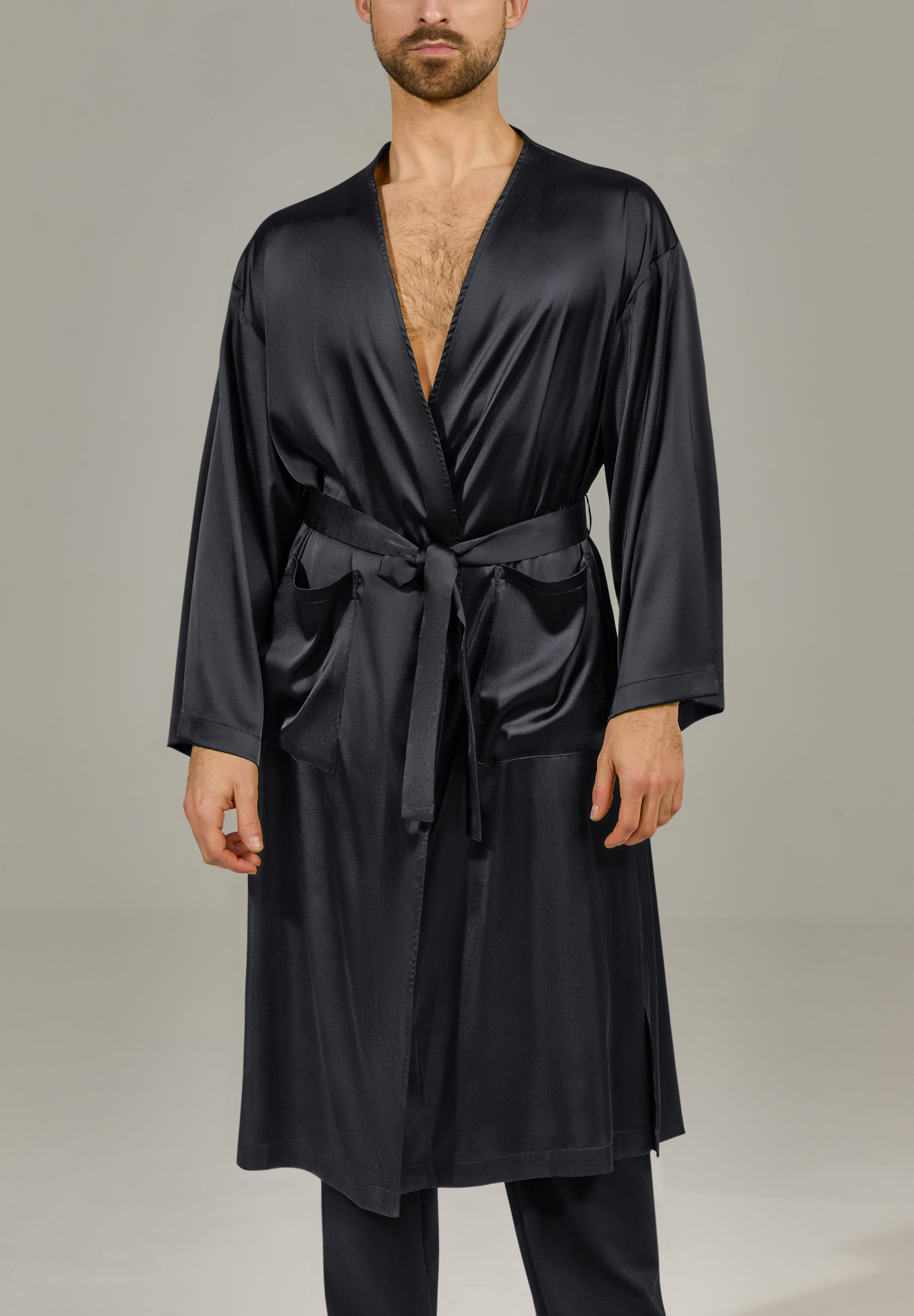 TDANCE Satin Tie Waist Kimono BS-0047-Black