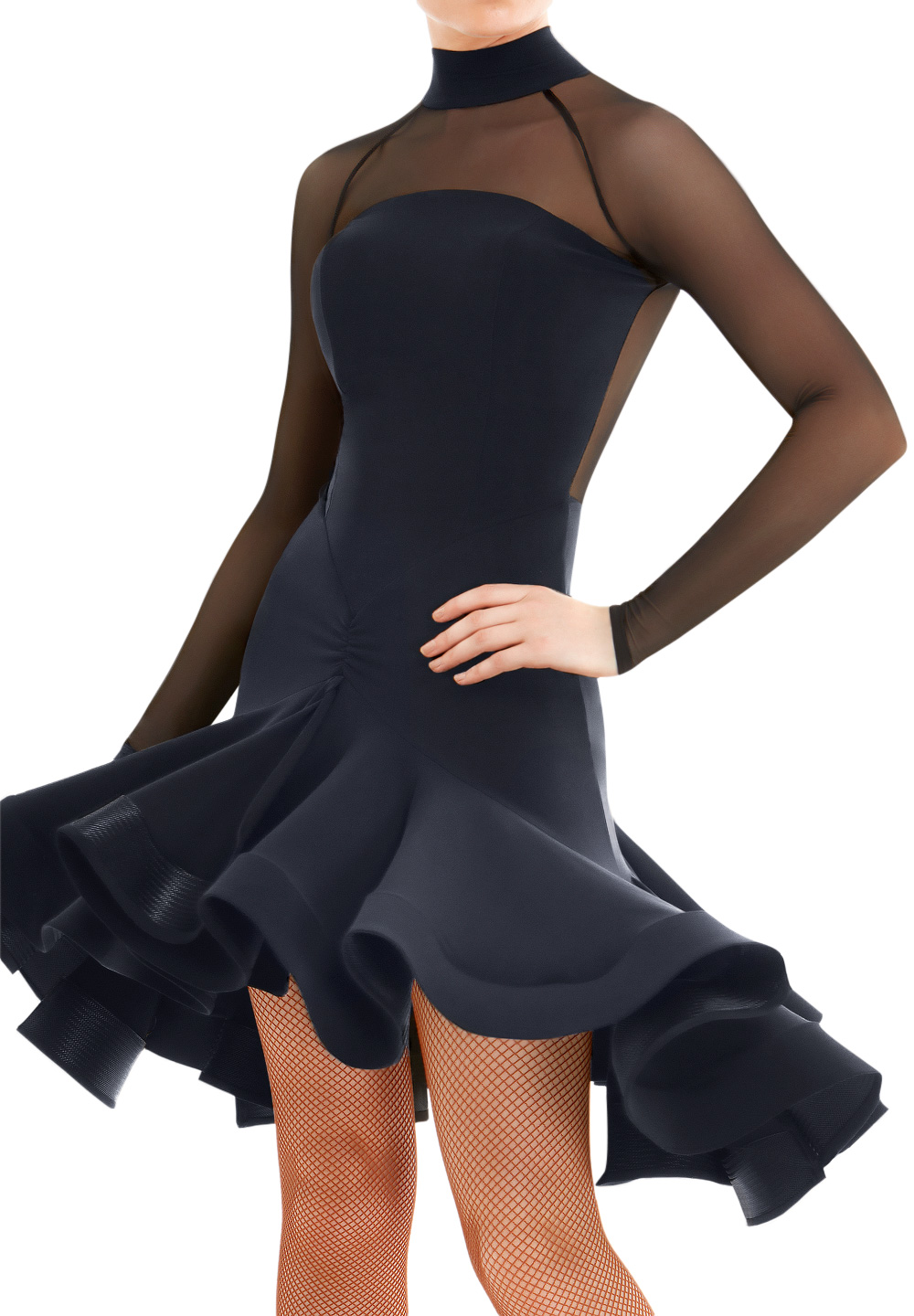 Armando High Collar Crepe Latin Dress 00102-Black Crepe