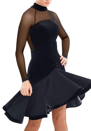 Armando High Collar Velvet Latin Dress 00101-Black Velvet