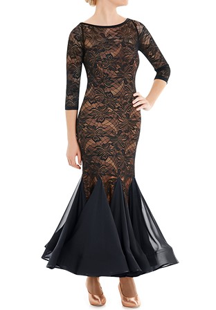 Armando Lace Mermaid Ballroom Dress 00148-Black Lace w/ Nude Lycra