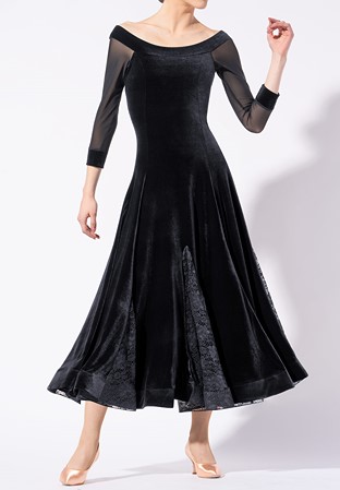 Armando Ladies Velvet & Lace Dress 00250-Black