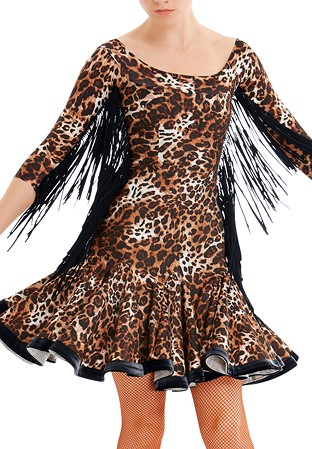 Armando Leopard Fringe Wing Latin Dress 00144-Leopard