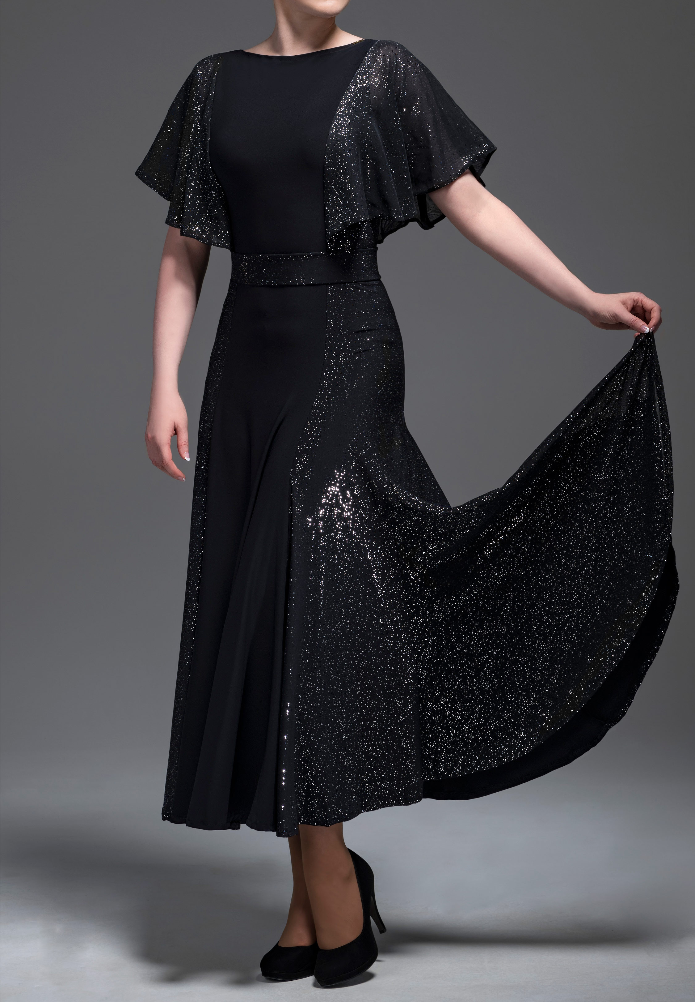 Chrisanne Clover Gloriana Ballroom Dress-Silver Starlight On Black