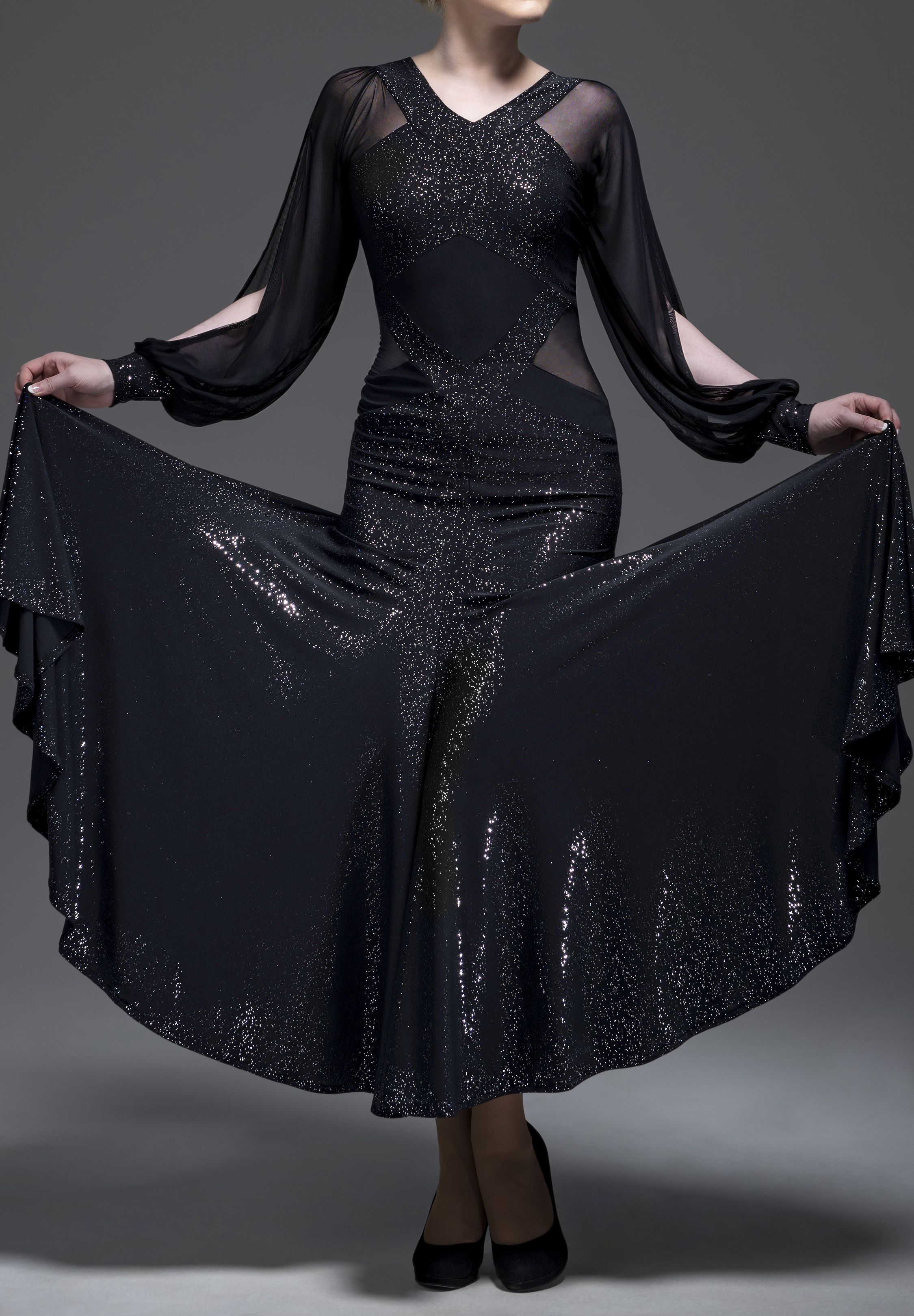 Chrisanne Clover Scarlett Ballroom Dress-Silver Starlight On Black