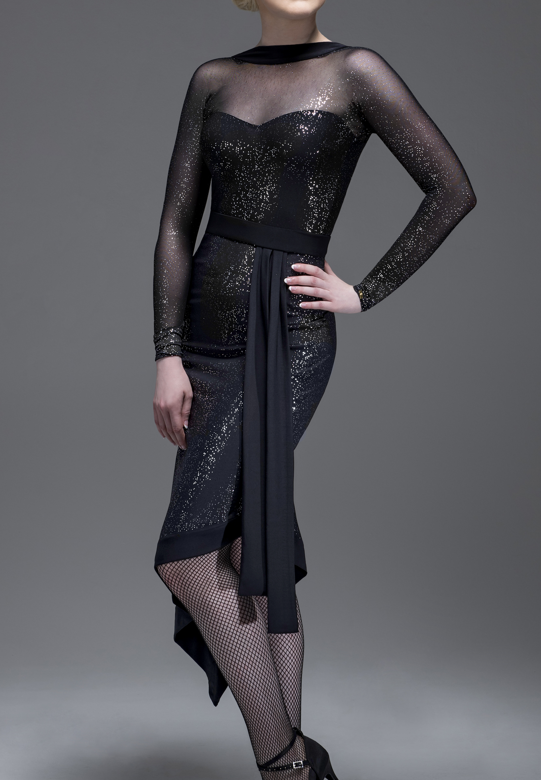 Chrisanne Clover Selena Latin Dress-Silver Starlight On Black