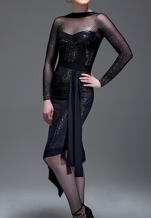 Chrisanne Clover Selena Latin Dress-Silver Starlight On Black