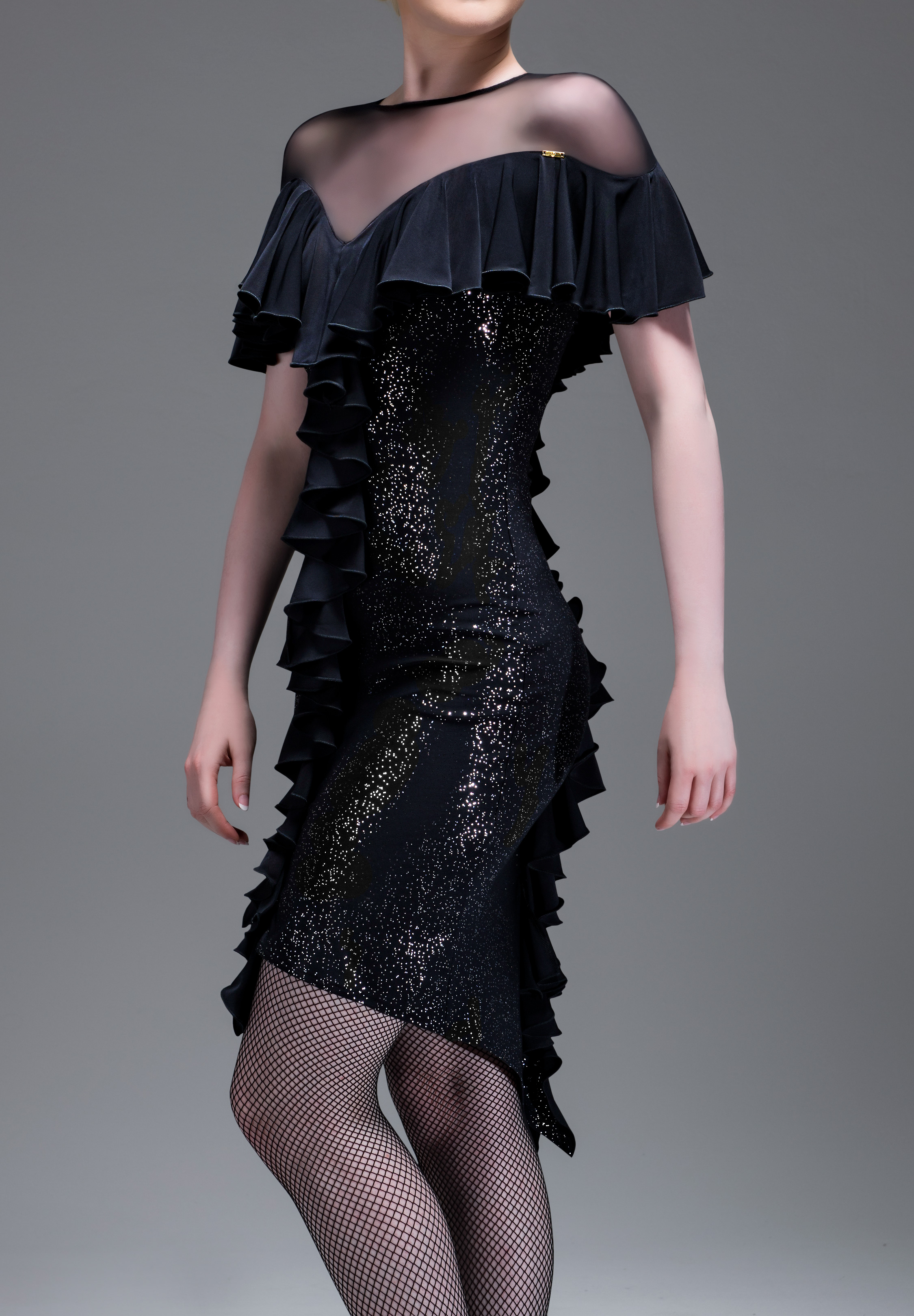 Chrisanne Clover Taya Latin Dress-Silver Starlight On Black