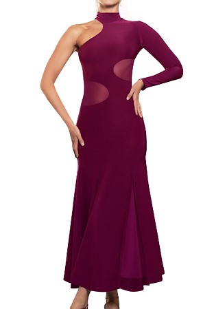 Dance America D2451 - Long Cutout Smooth Dress with Mesh Insets-Wine