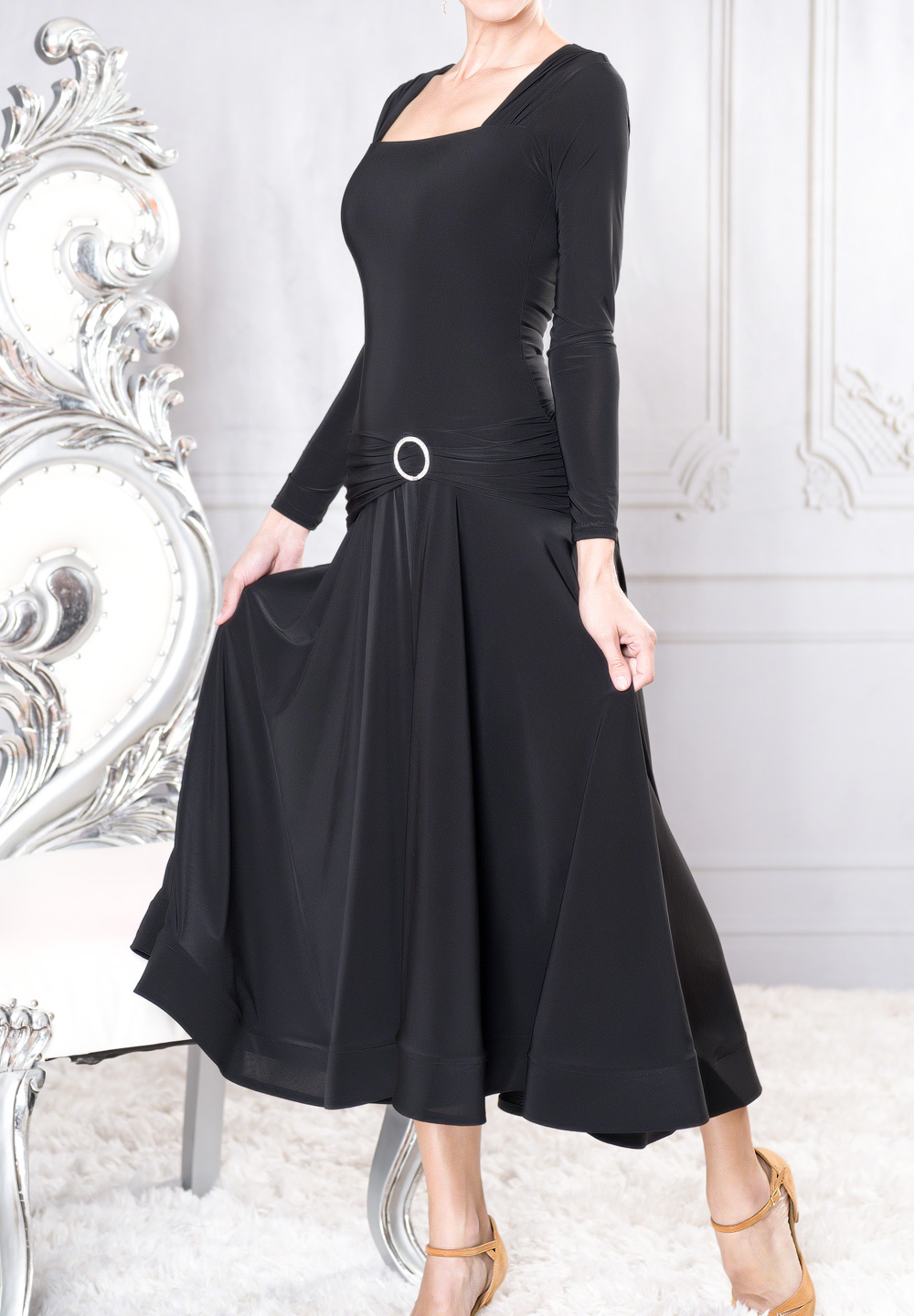 Dance America D008 - Long Square Neck Dress-Black