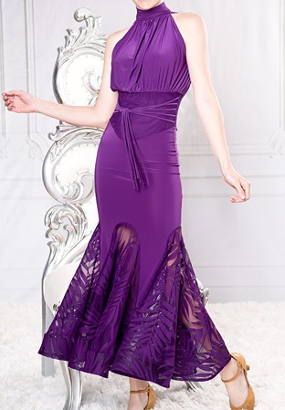 Dance America D013 - Long Reversible Halter Corset Dress-Purple