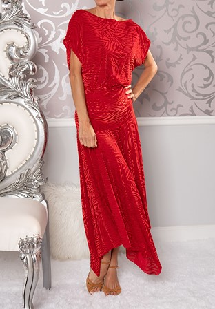 Dance America D209 - Long Blouson Velvet Dress-Red