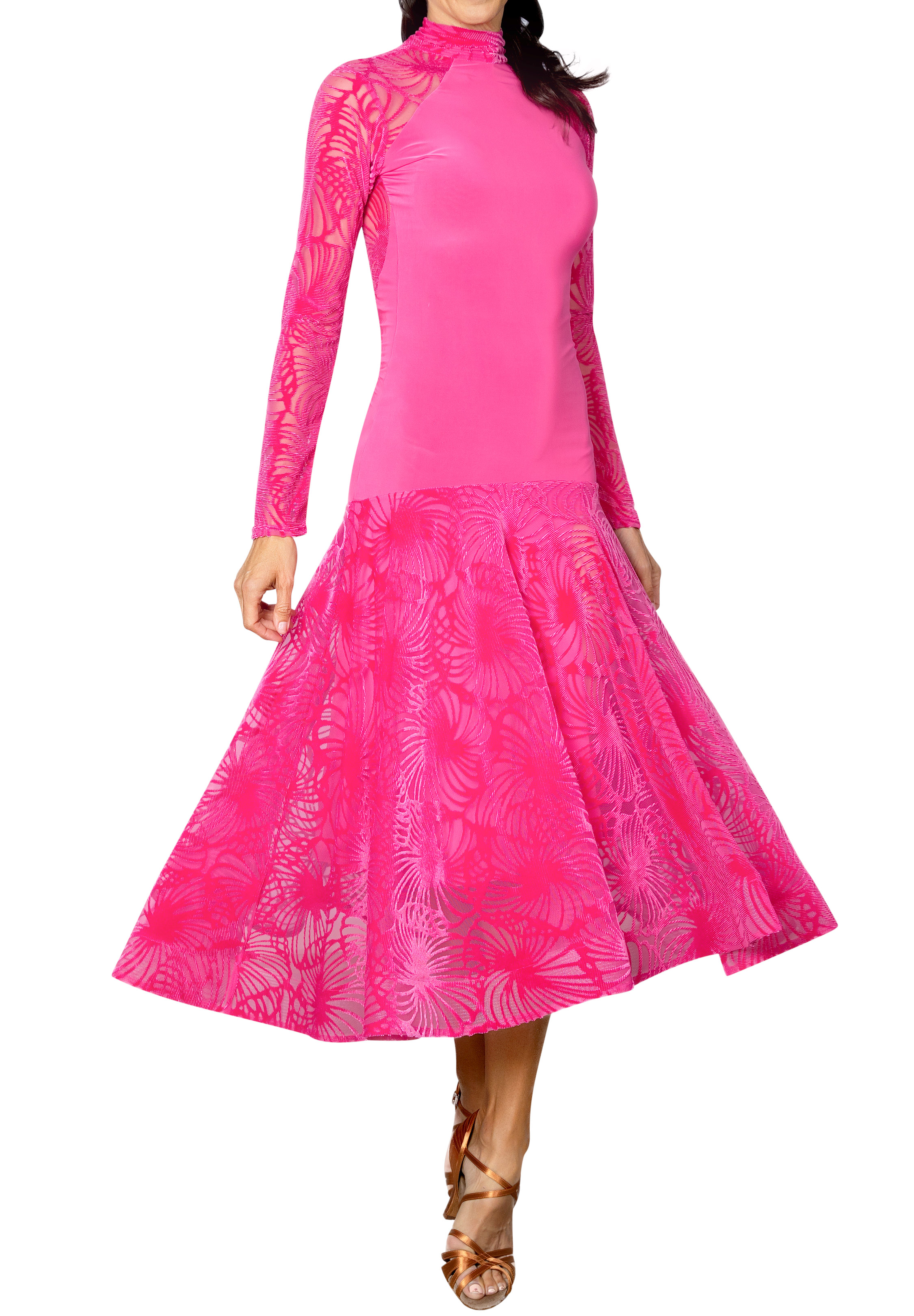 Dance America D2411 - Long Velvet Burnout Gown-Pink