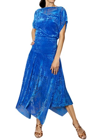 Dance America D2412 - Long Blouson Burnout Velvet Dress-Blue