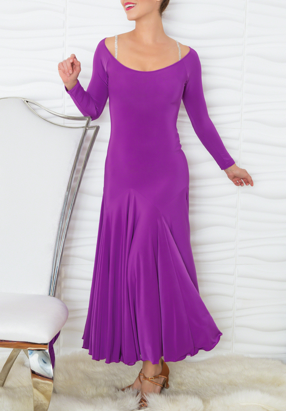 Dance America D803 - Long Simple Dress w/ Back Stone Accent-Amethyst