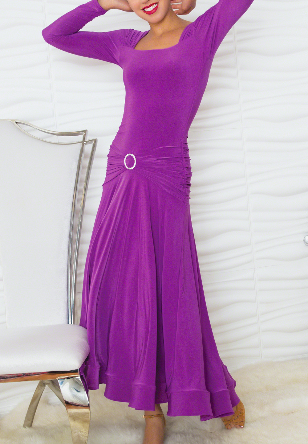 Dance America D808 - Long Square Neck Dress-Amethyst