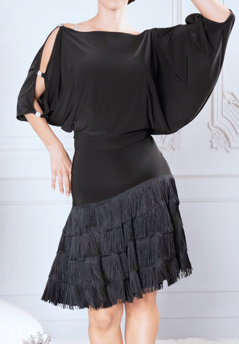 Dance America D912 - Bluson Fringe Dress-Black