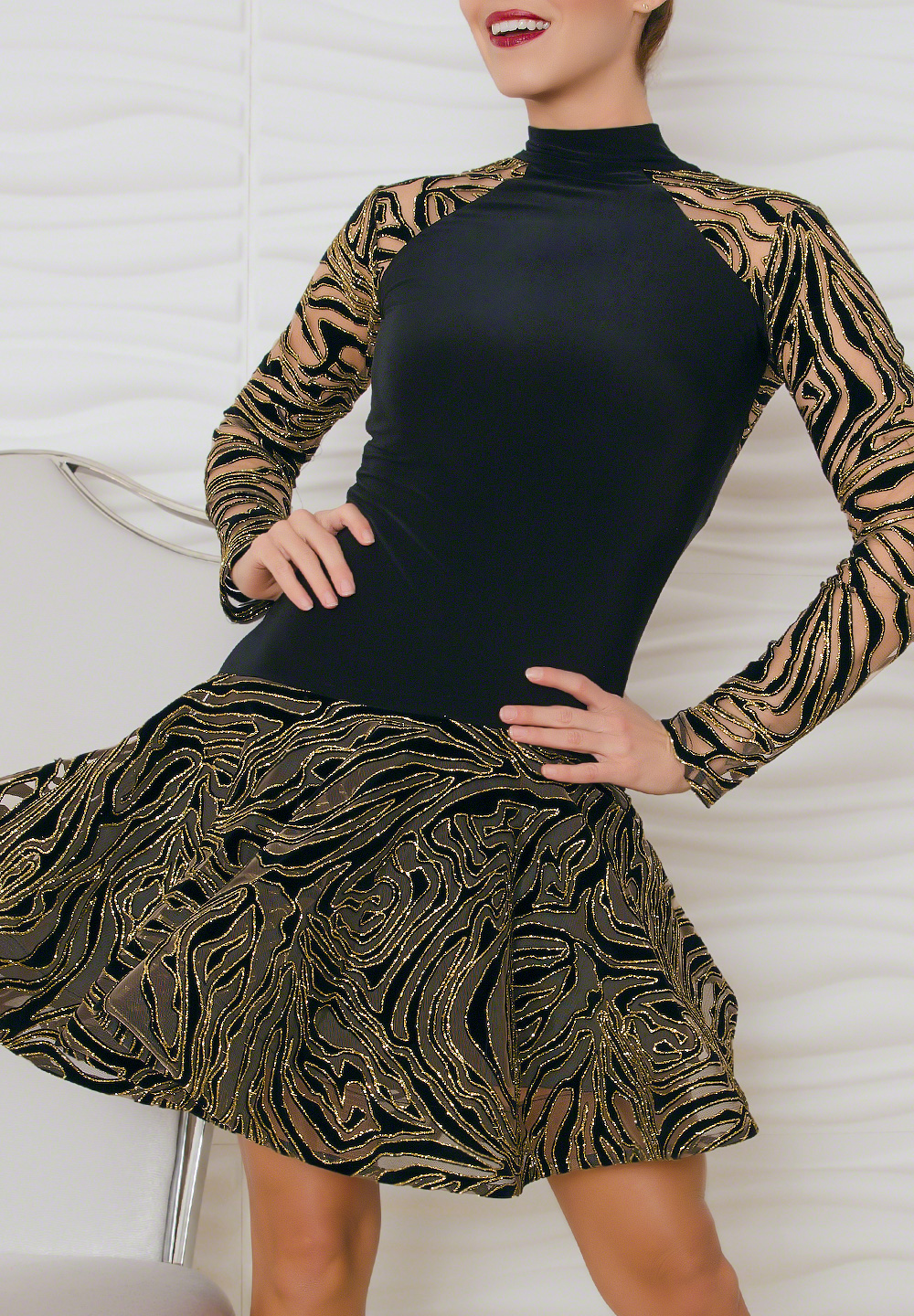 Dance America E801 - Cocktail Gown-Black Velvet w/ Gold Glitter