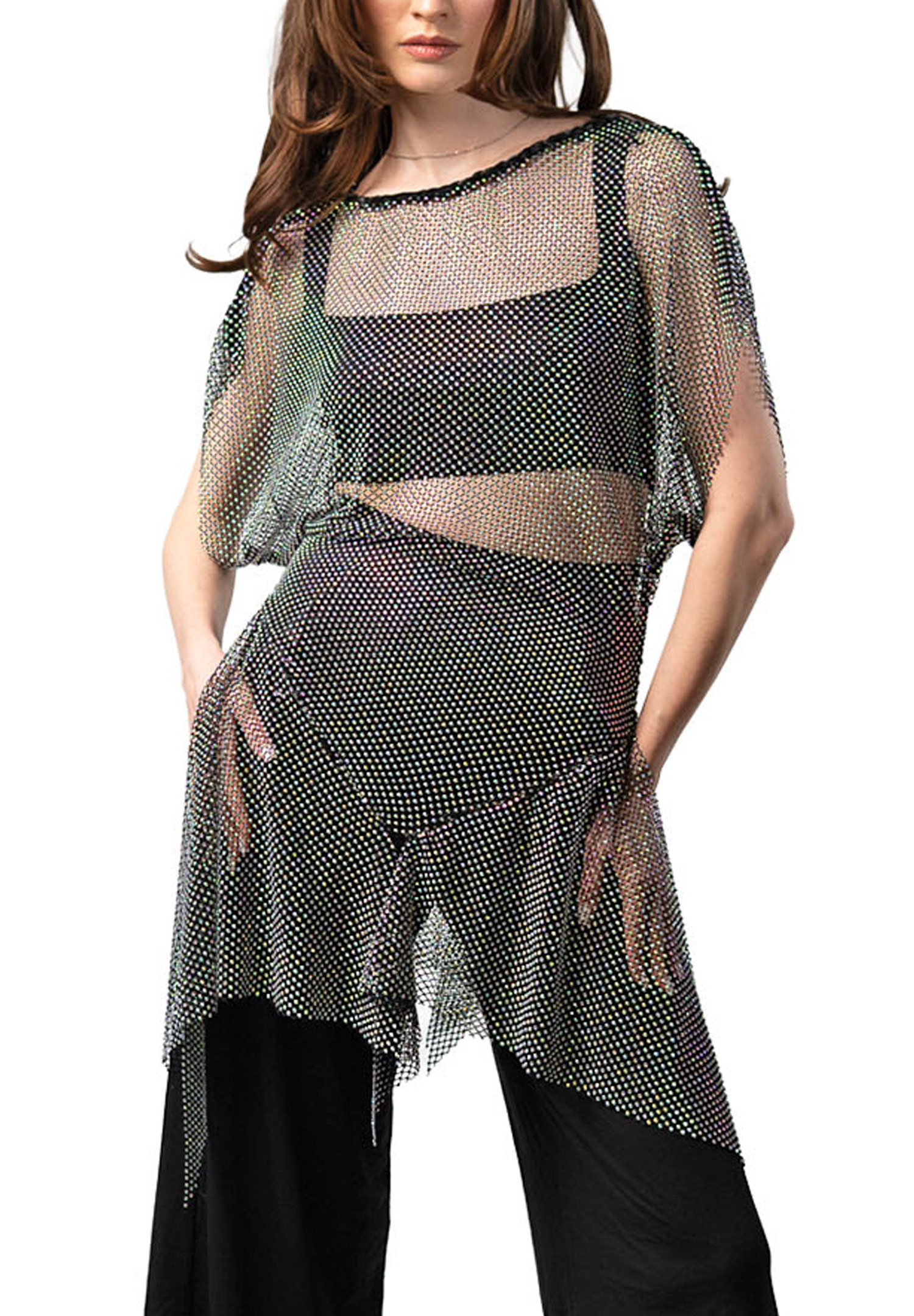 Dance America T2505 - Crystal Cascade Mini Dress-Black