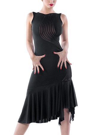 Dance Box Swirl Latin Dress P17120035-01 Black