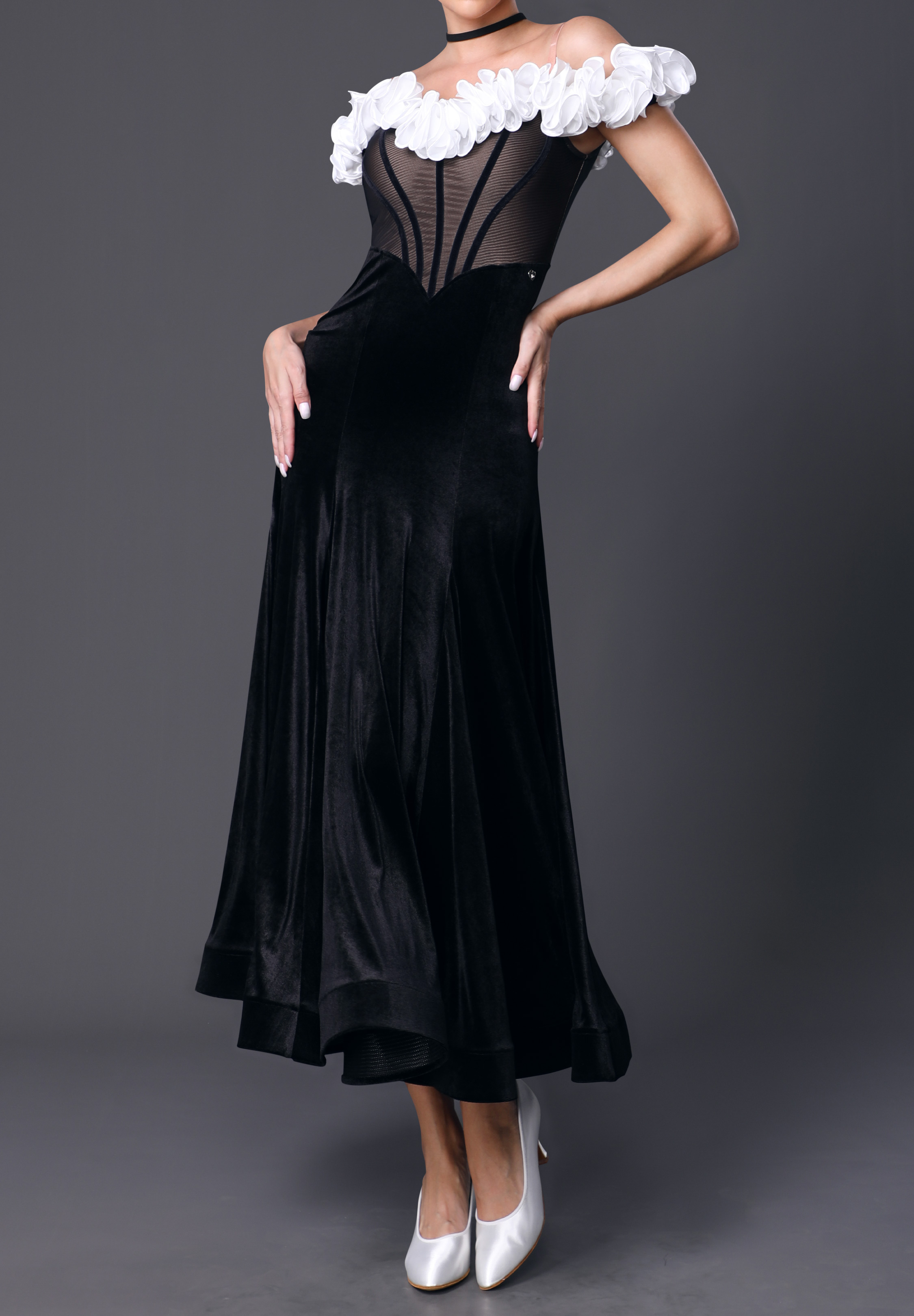 TID Velvet Ruffle Smooth Dress M353-Black