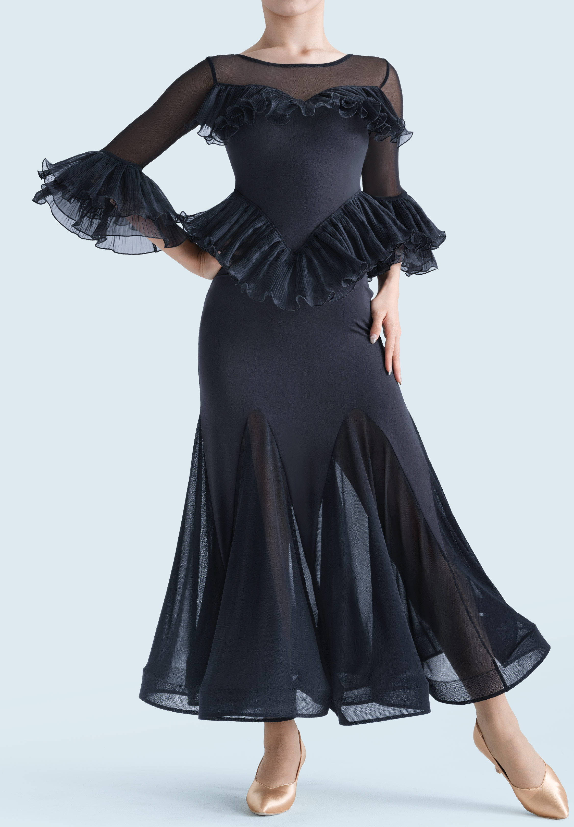 MF Sultry Frill Ballroom Dress M412-Black