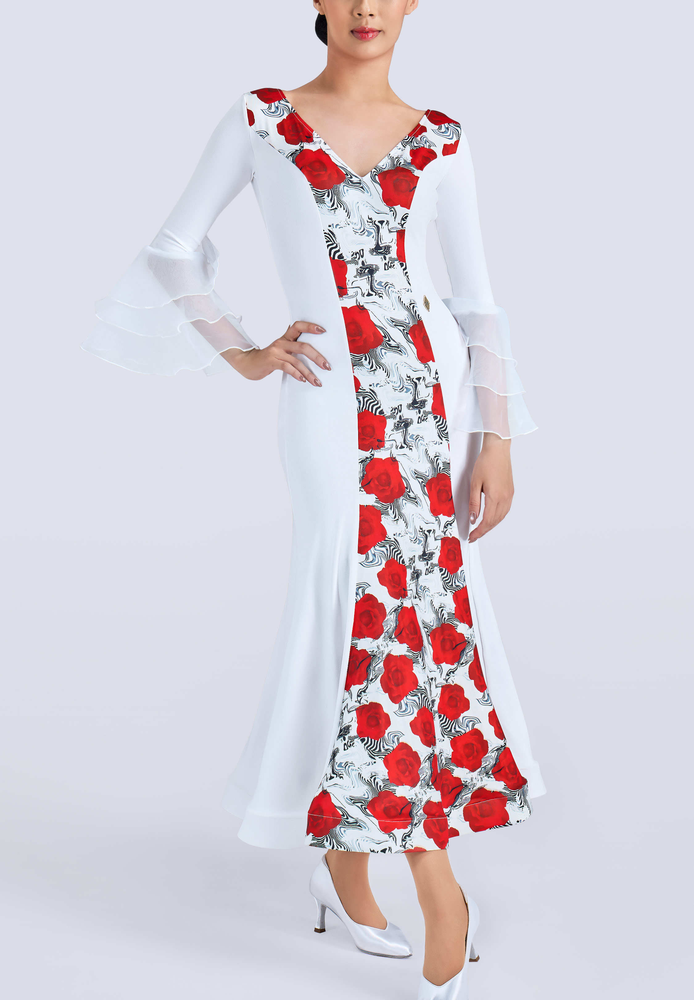 MF Rose Whisper Smooth Dress M328-White/Flower Print