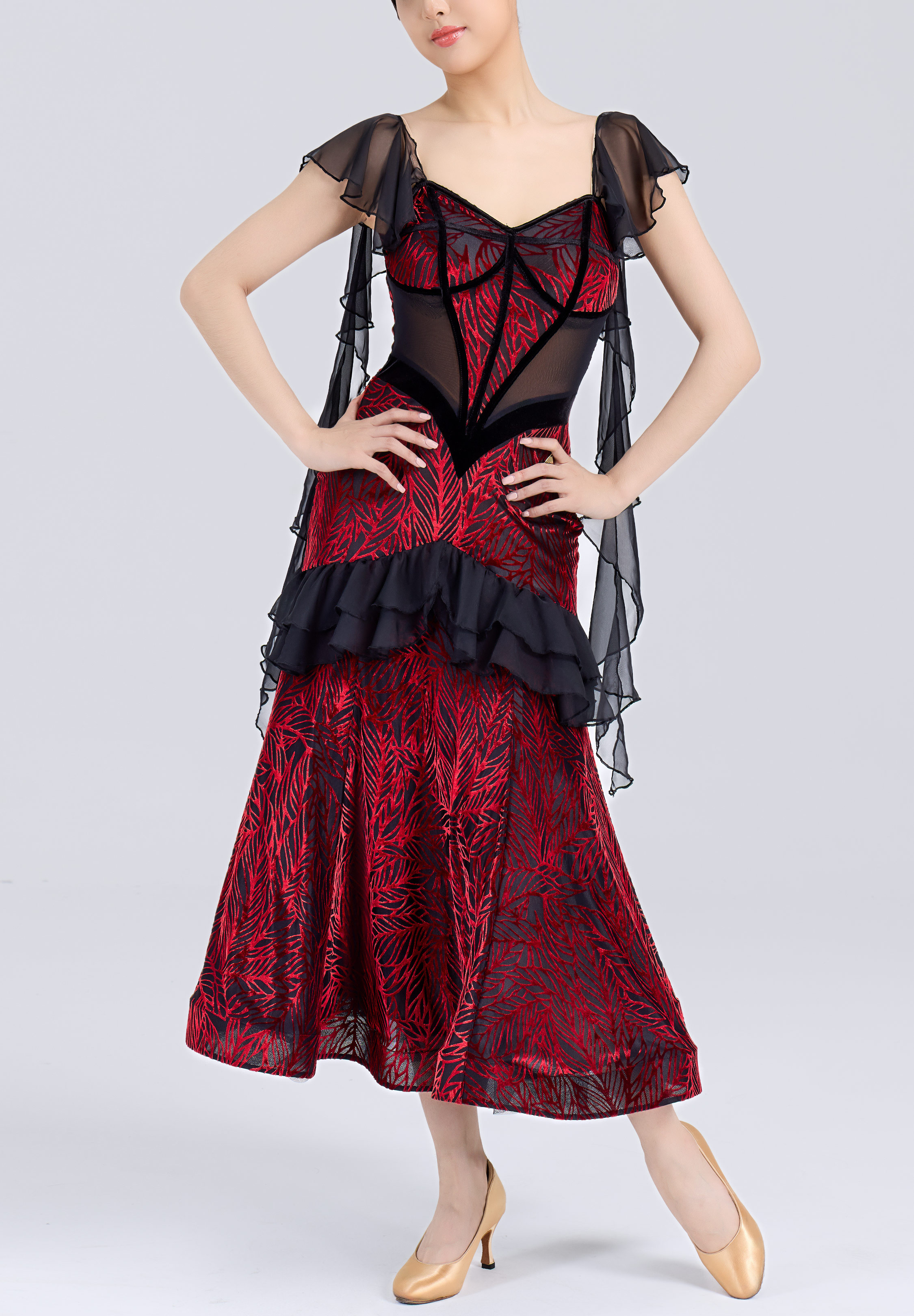 MF Scarlet Shadow Ballroom Dress M433-Red Print