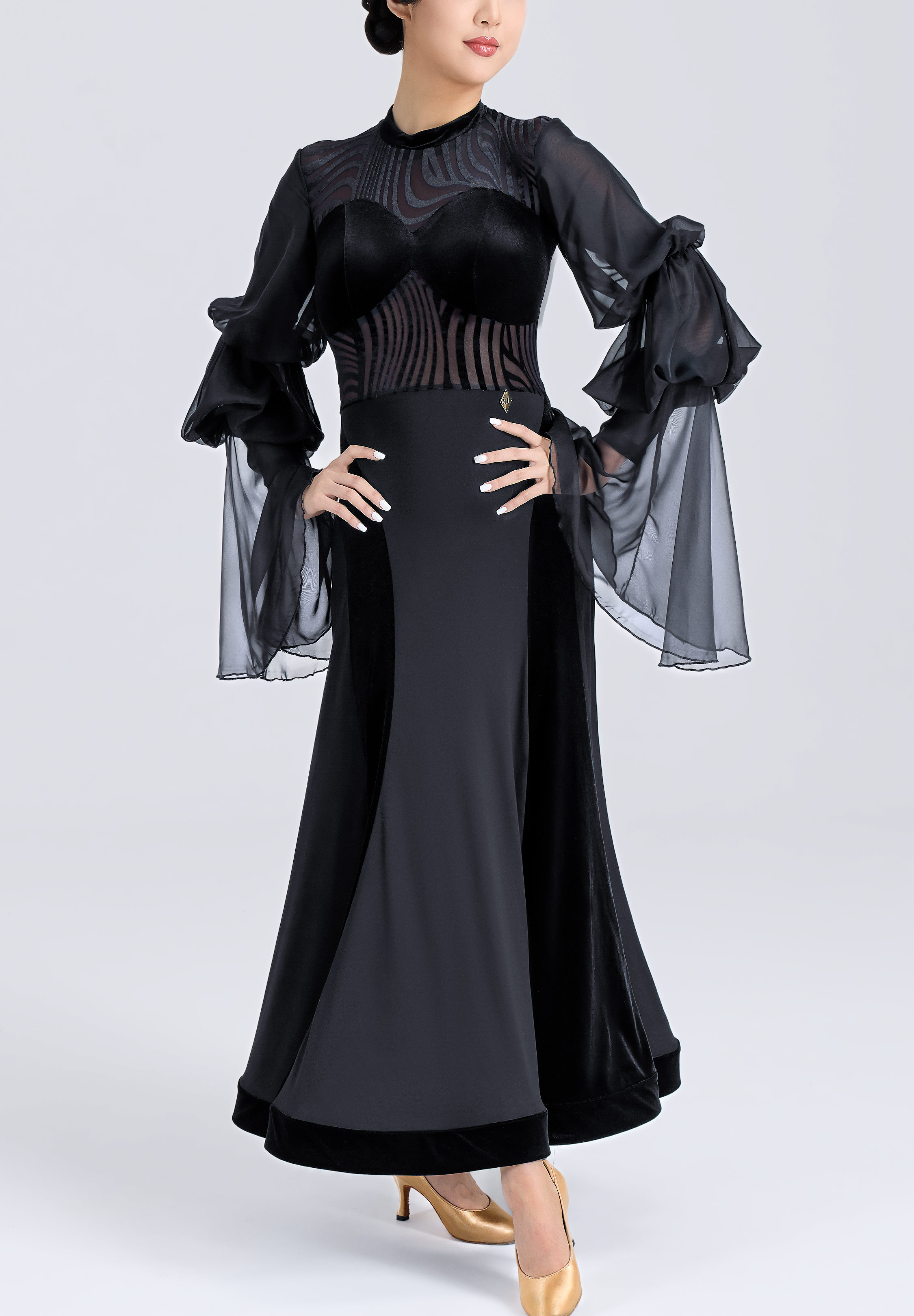 MF Noir Flutter Ballroom Gown M456-Black