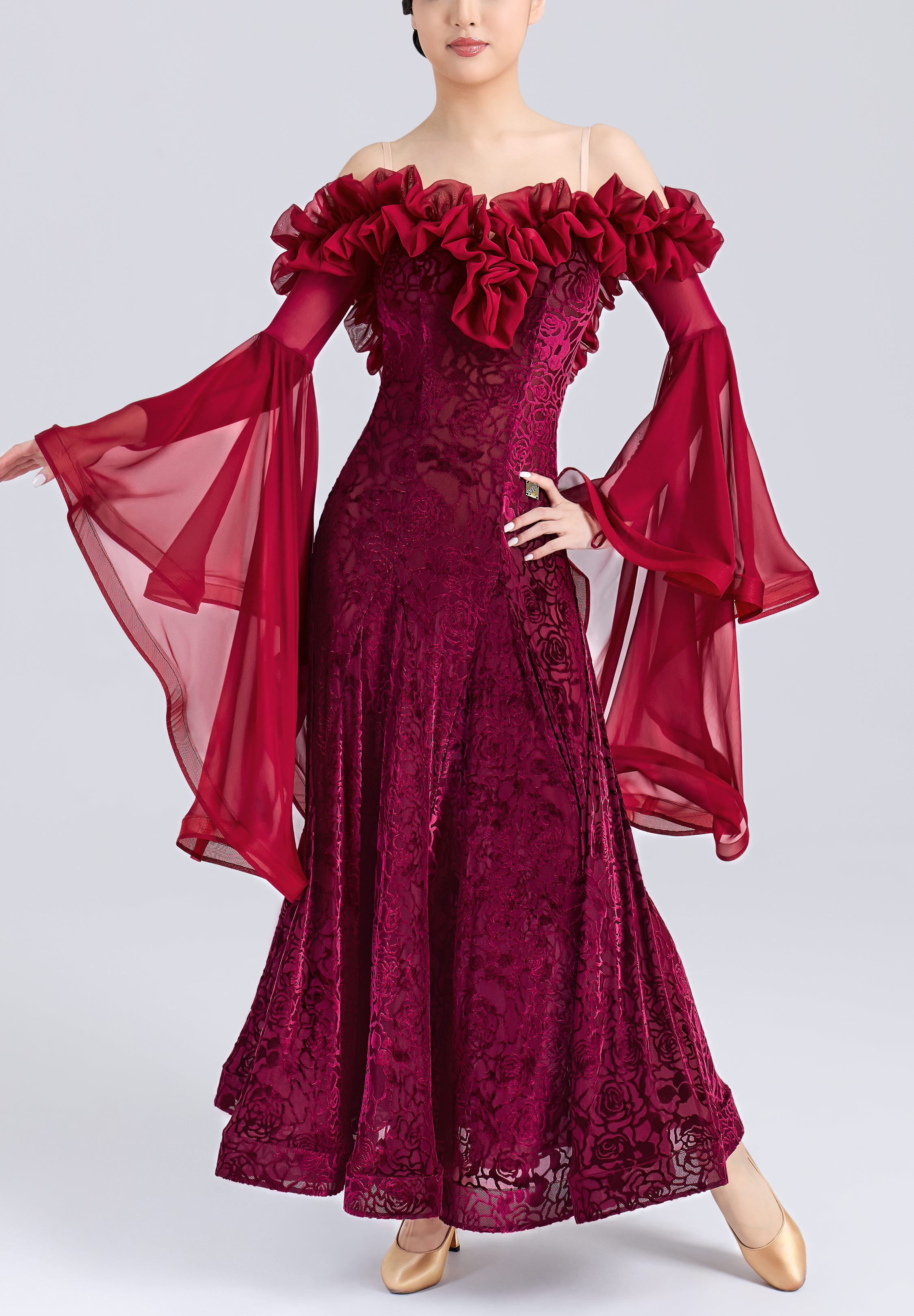 MF Crimson Grace Ballroom Gown M458-Wine Pattern