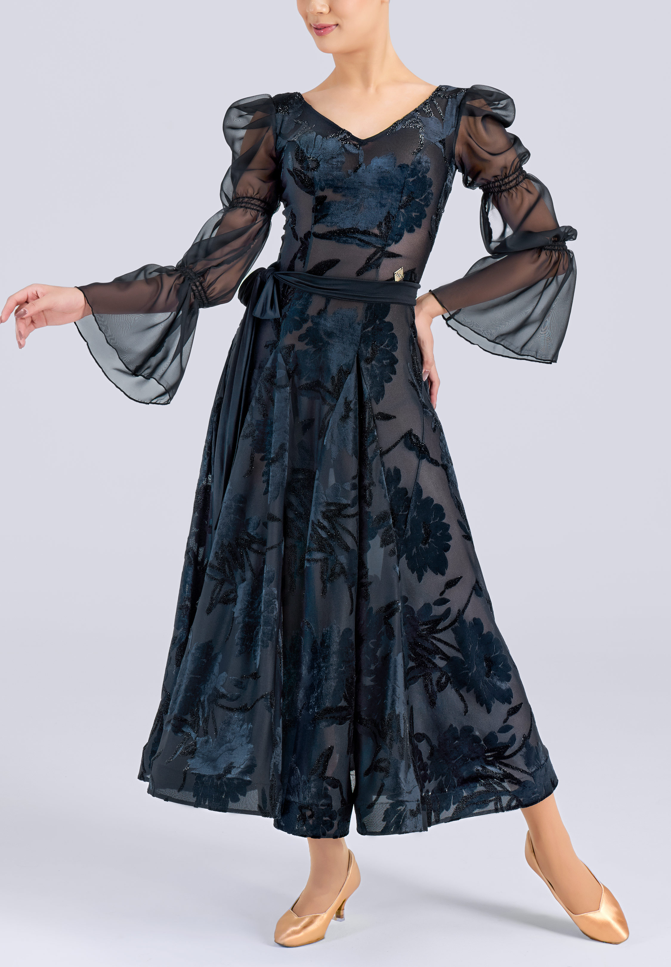 MF Noir Meadow Ballroom Gown M465-Black w/ Print