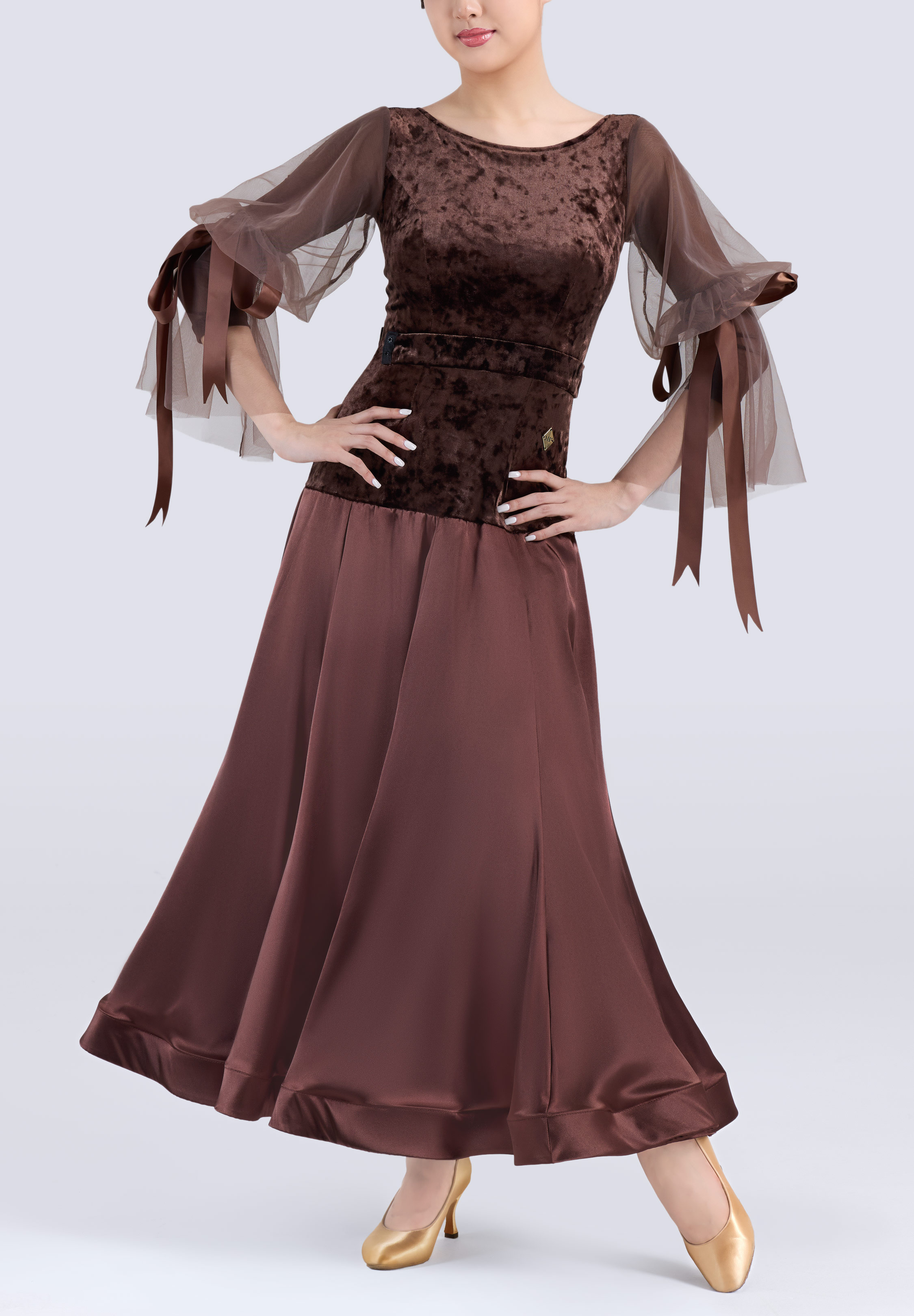 MF Bronze Bloom Ballroom Gown M475-Coffee