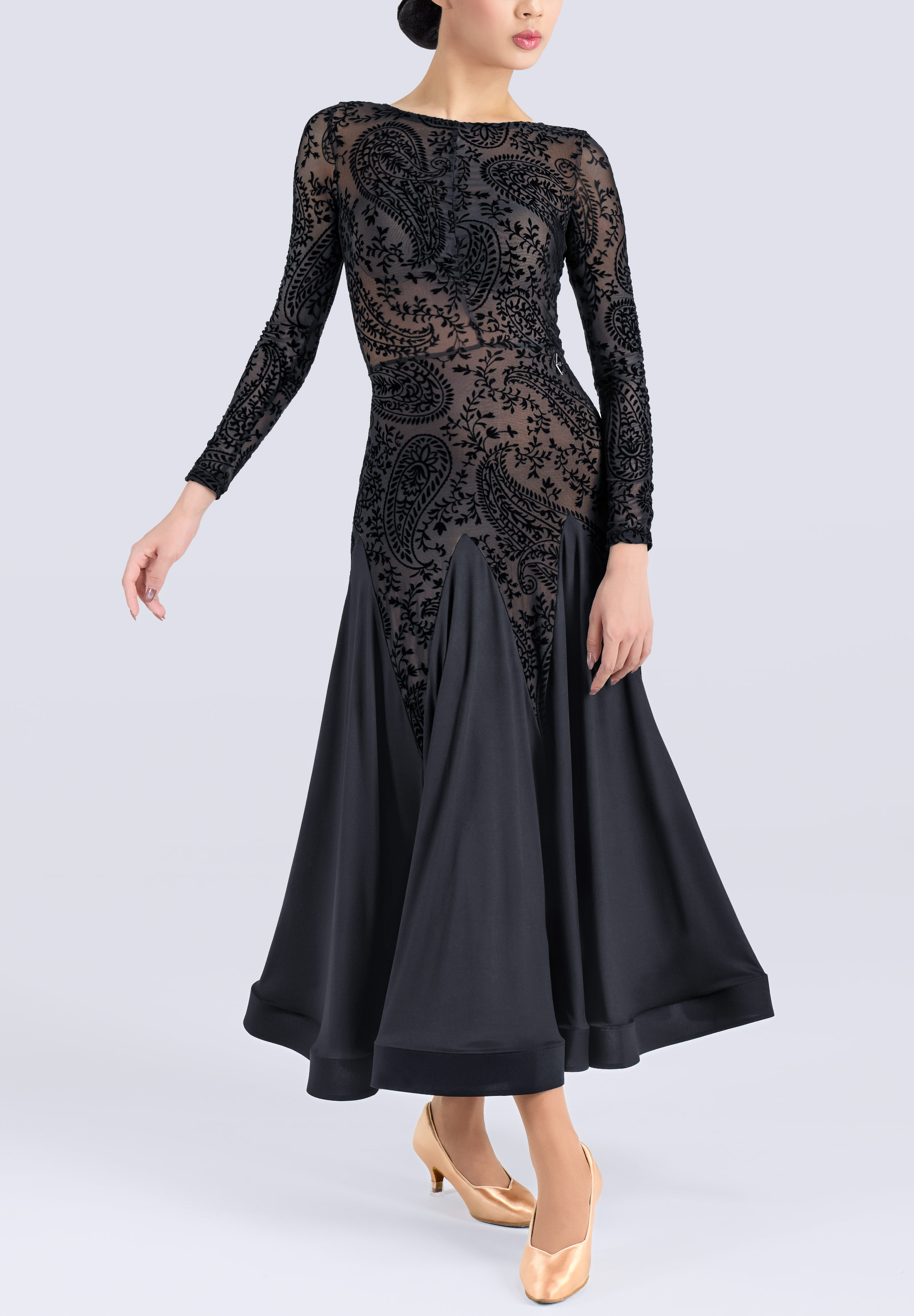MF Midnight Paisley Ballroom Gown M481-Black w/Print