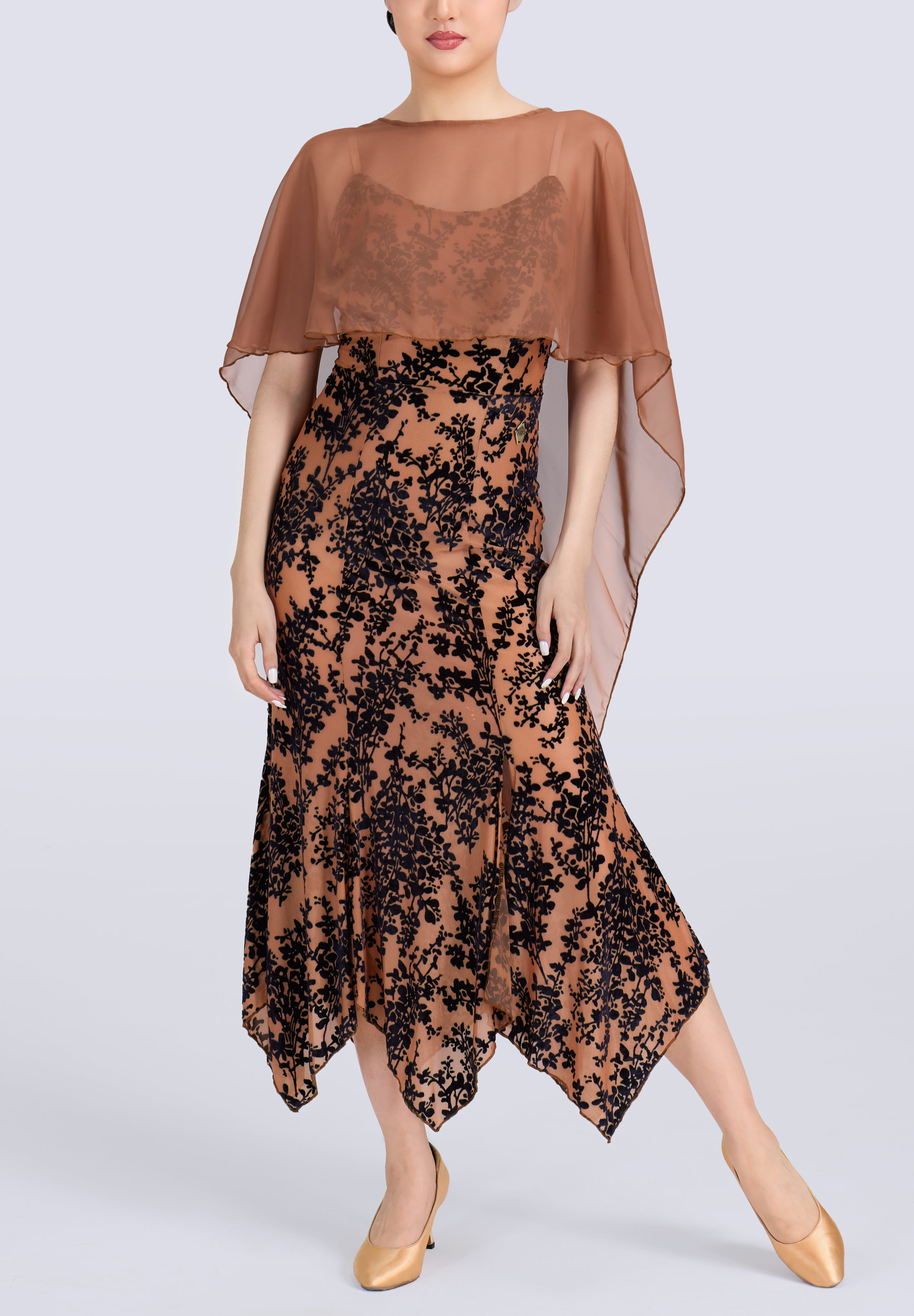 MF Sienna Whisper Smooth Gown M482-Brown Flower Print