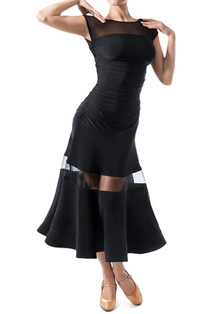 Sasuel Sheer Insertion Ballroom Dress Nelly-Black Crepe