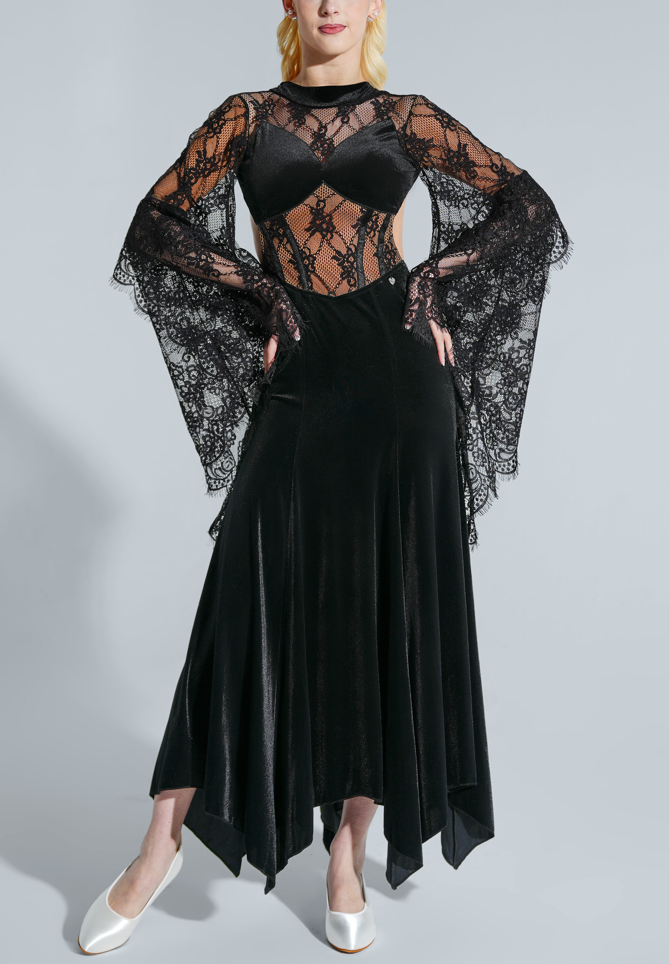 TID Veiled Lace Ballroom Gown D036-Black