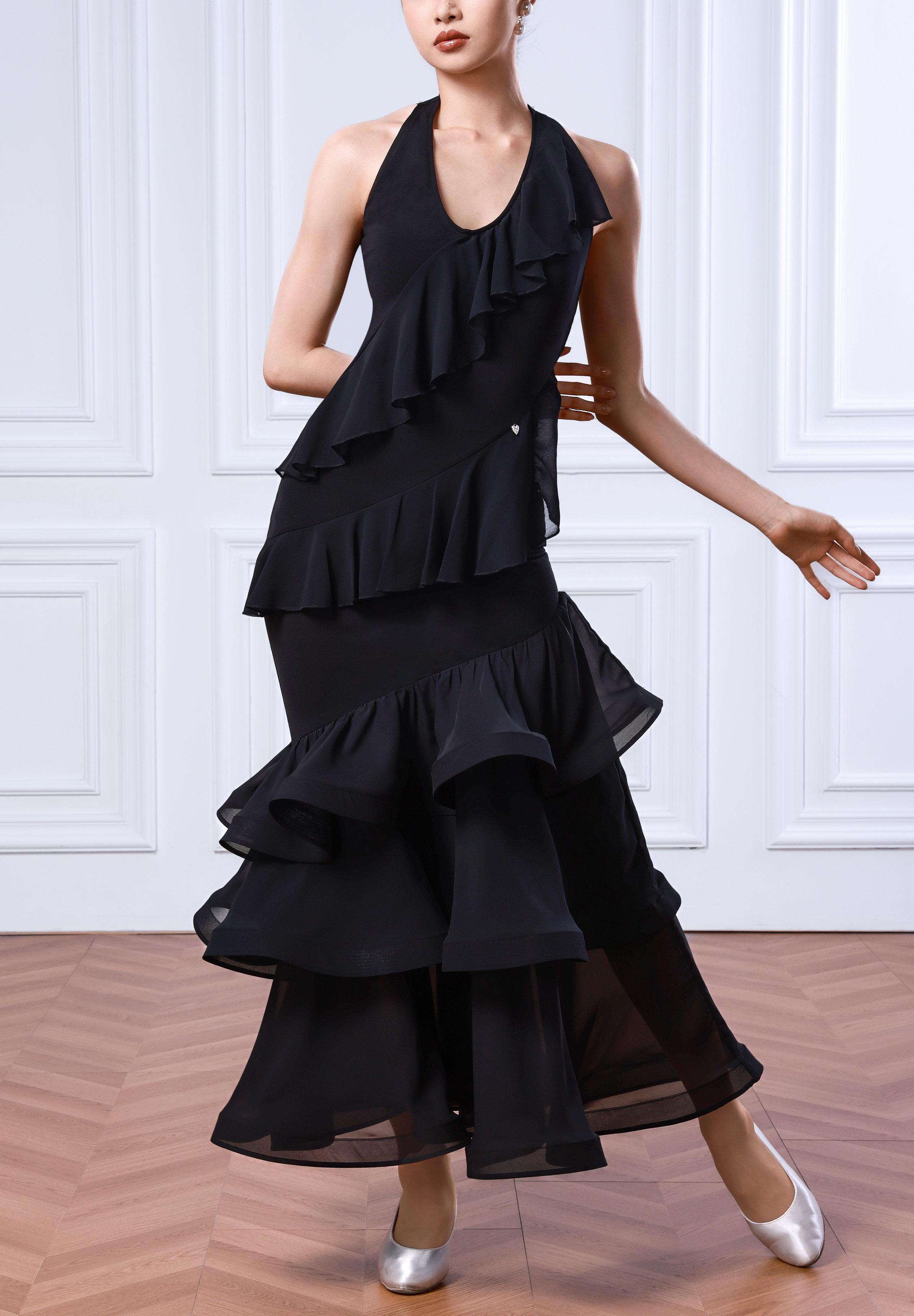 TID Tiered Ruffle Ballroom Dress D041-Black