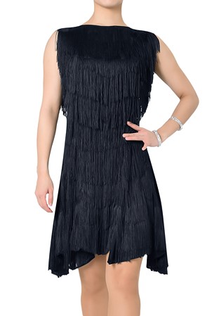 Taka Bi-color Fringe Latin Rhythm Dress 3L-00139-Black/Brown