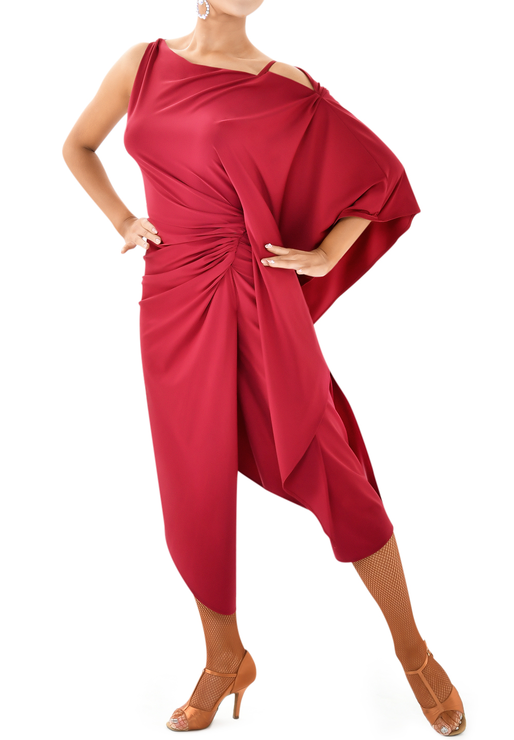 Taka Exotic Maxi Single Sleeve Latin Dress 3L-150-Burgundy