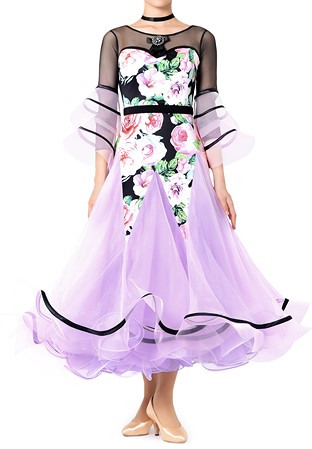 Taka Floral Romance Ballroom Performance Dress 3S-160-Black/Lilac
