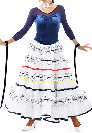 Taka Rainbow Ribbons Tiered Ballroom Dress 3S-158-Navy/Multi