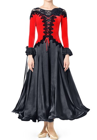 Taka Royal Lace-Up Ballroom Dance Dress 3S-156-Red/Black