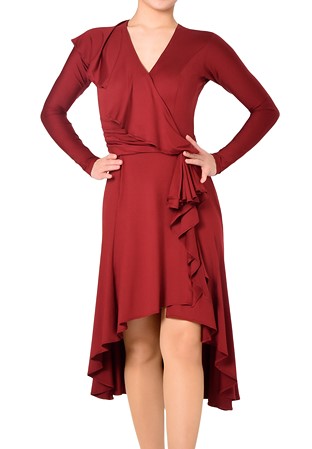 Taka Sexy Wrapped Latin Rhythm Dress 3L-00134-Burgundy