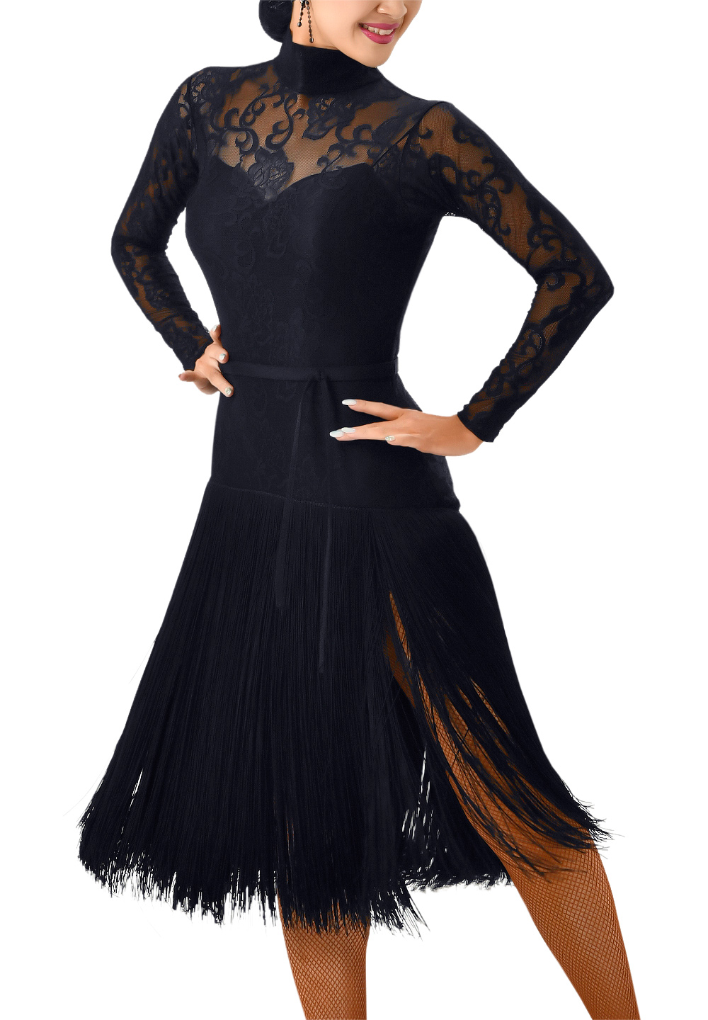 Taka Sweetheart Fringed Latin Dress 3L-135-Black