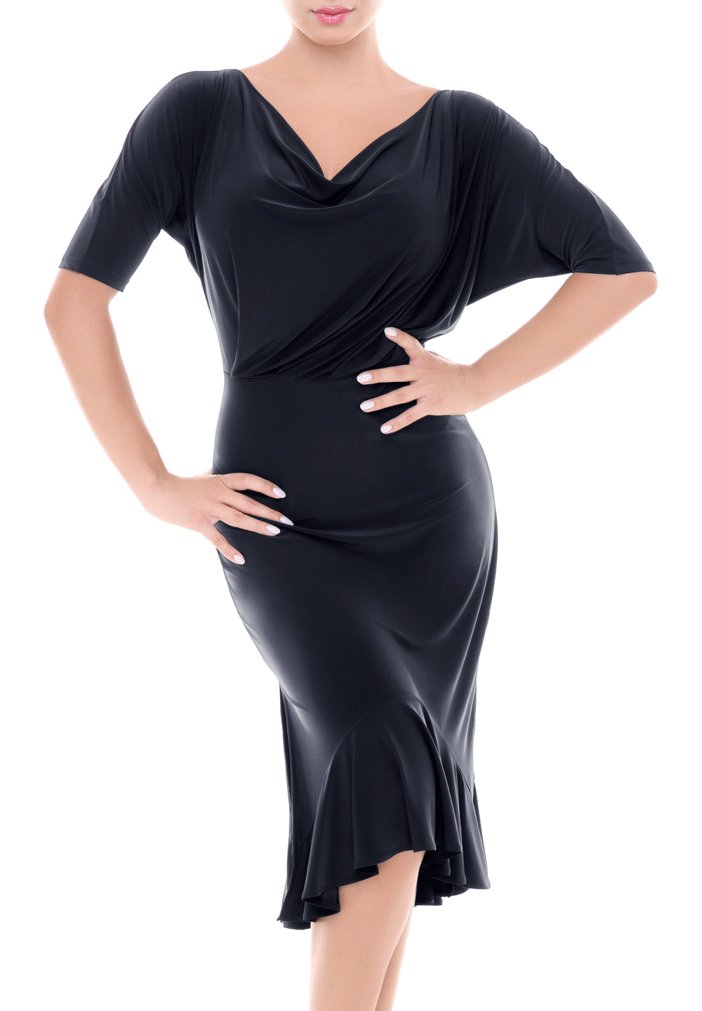 Tasha by Popcon A-Line Draped Latin Dance Dress TWLO008-Black