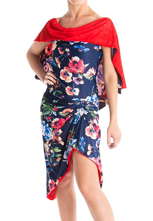 Victoria Blitz Mantova Latin Dance Dress-Flower Print w/ Red