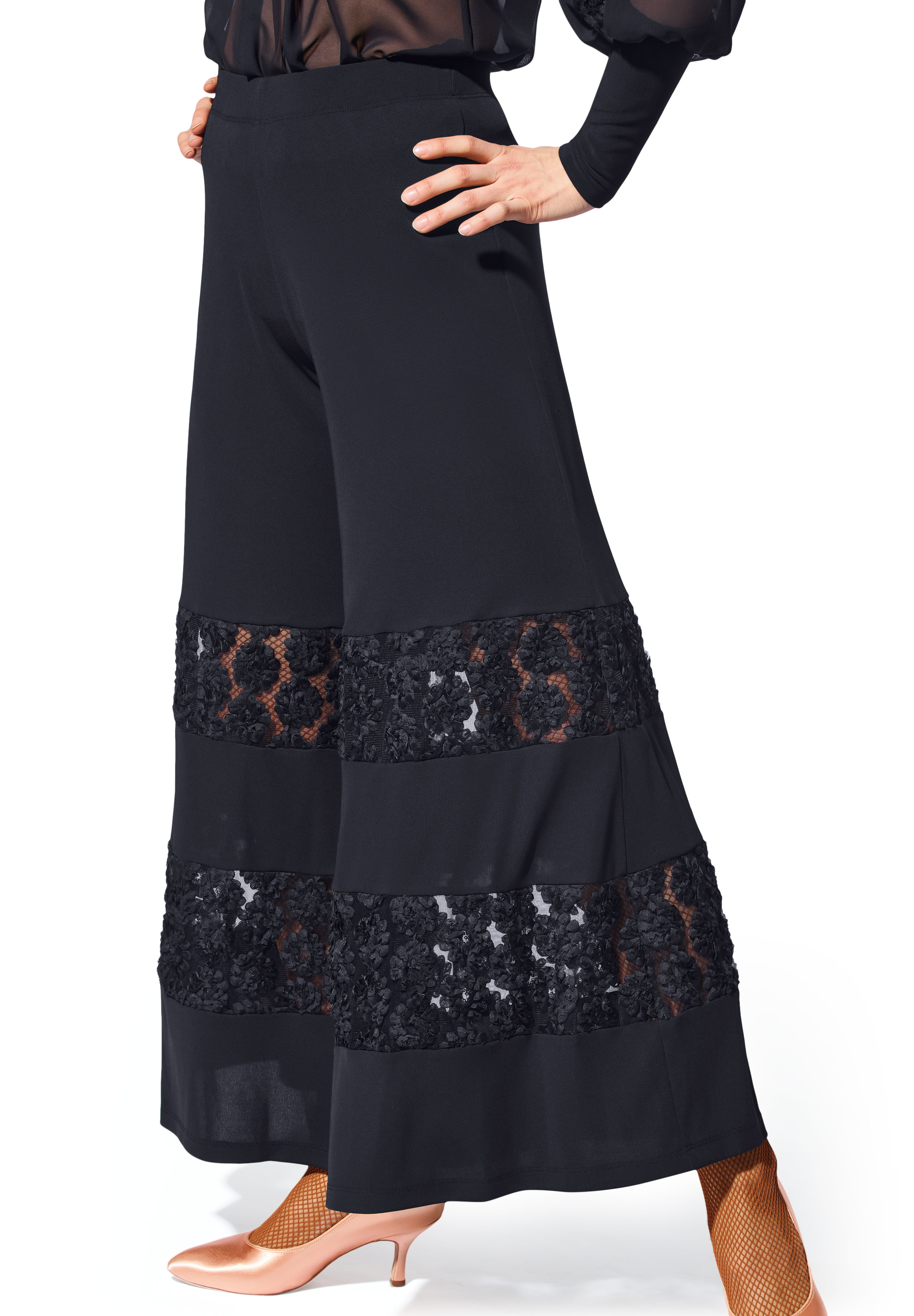 Armando Chic Embroidery Dance Trousers 00154-Black w/ Chic Flowers