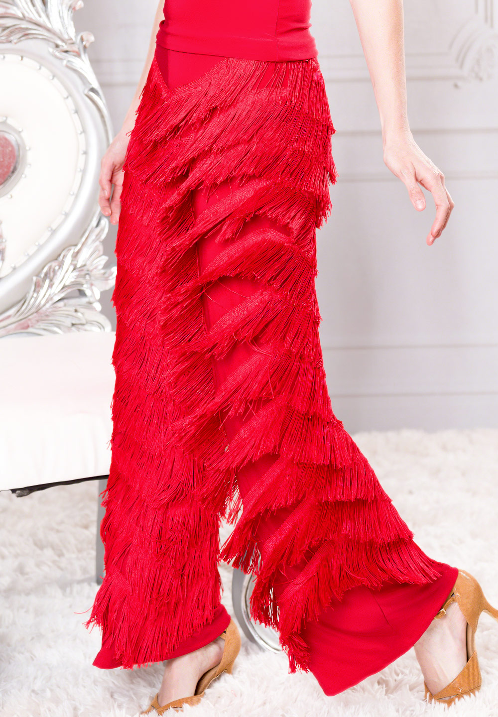 gold fringe pants