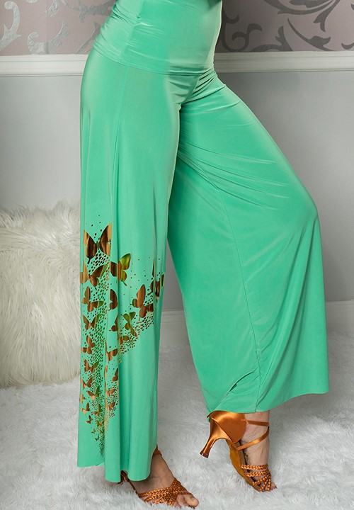 Dance America P203B - Butterfly Palazzo Pants-Green-Gold Butterfly